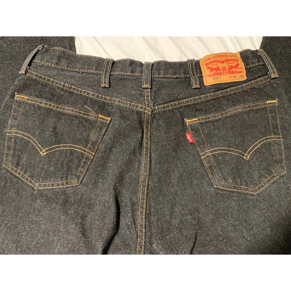 Levis 501 Mens Original Fit Black Jeans Raw Hem Straight Leg W38 L30 (27.5)